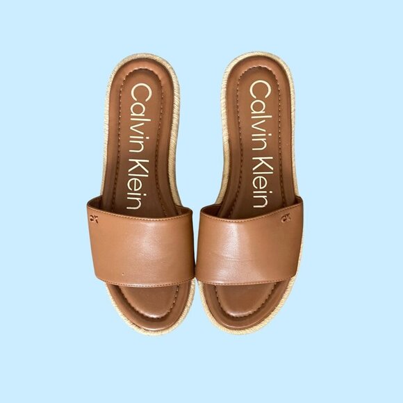 ☀️ Calvin Klein Tan Espadrille Slide Sandals | Size 8.5M | Casual Chic - Picture 2 of 11